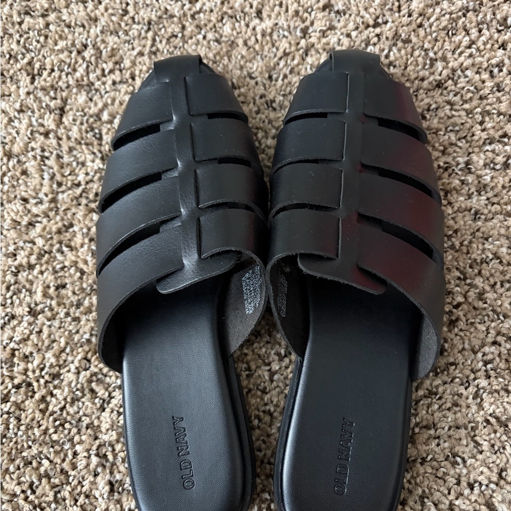 Old Navy Black Woven Slide Sandals